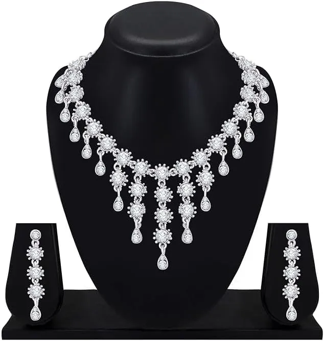 Silver Plated Jewelry Set for Women Elegant Necklace and Drop Earrings Set for Weddings