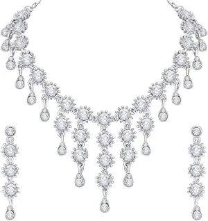 Silver Plated Jewelry Set for Women Elegant Necklace and Drop Earrings Set for Weddings