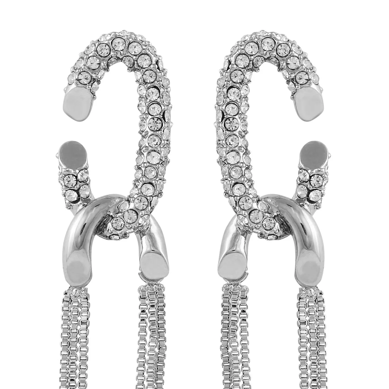 Silvertone Tassel Chain Huggie Hoop Drop Earrings