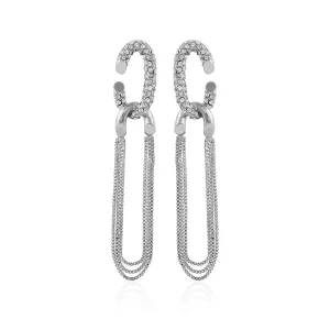 Silvertone Tassel Chain Huggie Hoop Drop Earrings