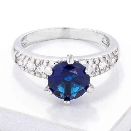 Simple Royal Blue CZ Engagement Ring