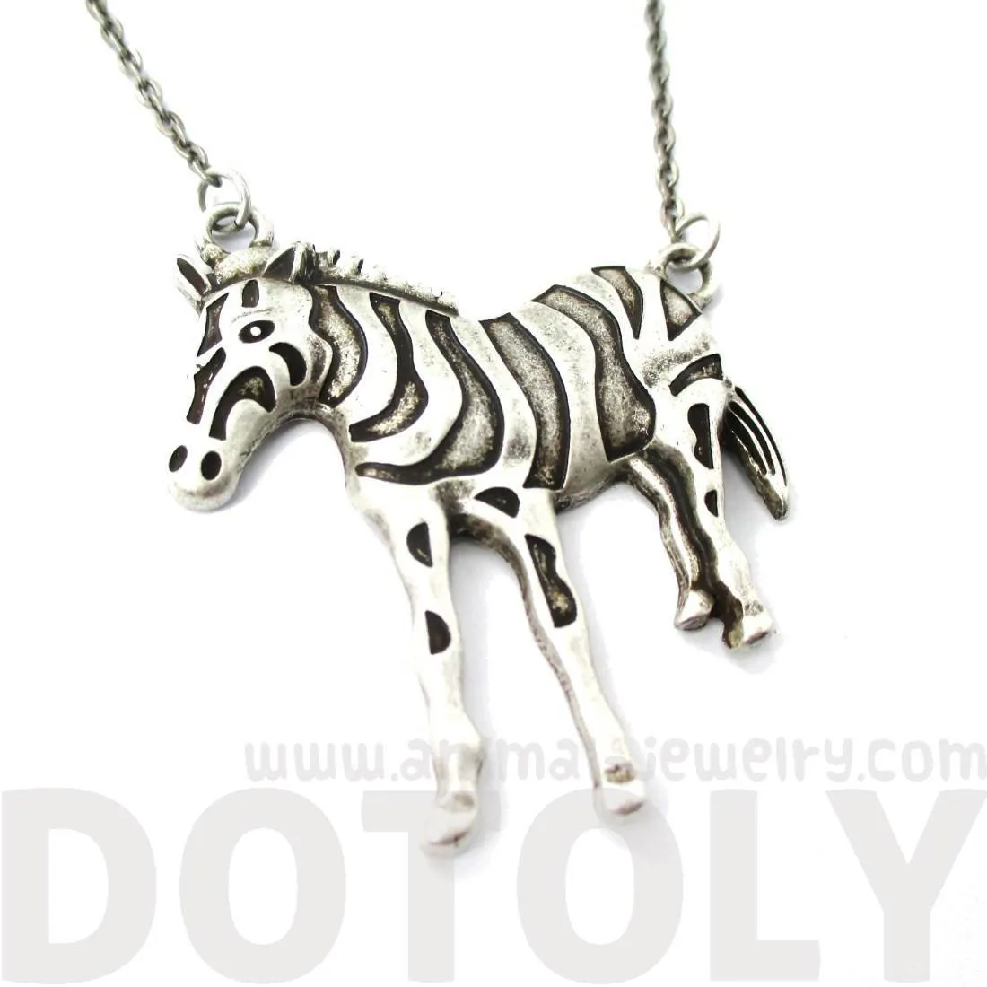 Simple Zebra Shaped Animal Pendant Necklace in Silver | Animal Jewelry