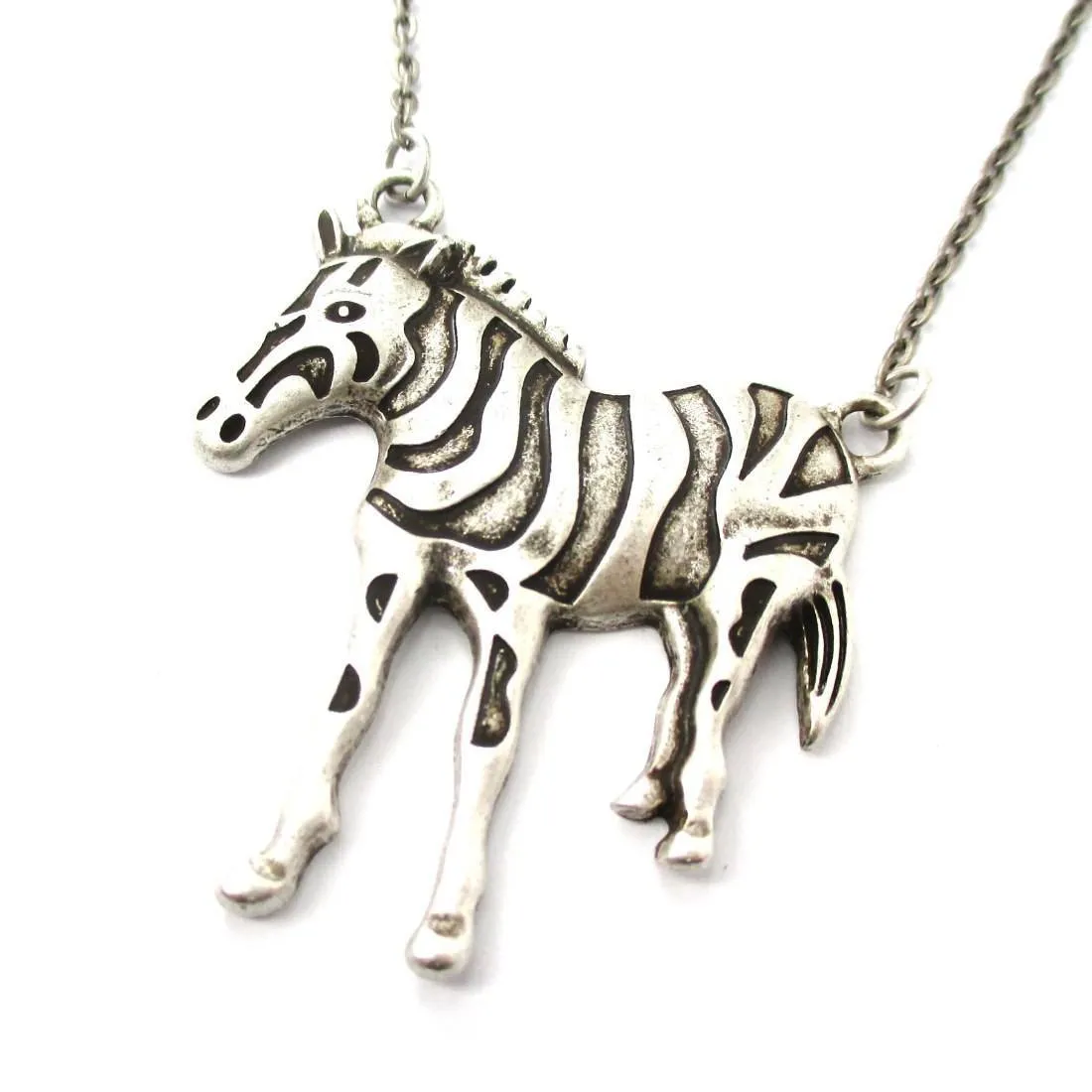 Simple Zebra Shaped Animal Pendant Necklace in Silver | Animal Jewelry