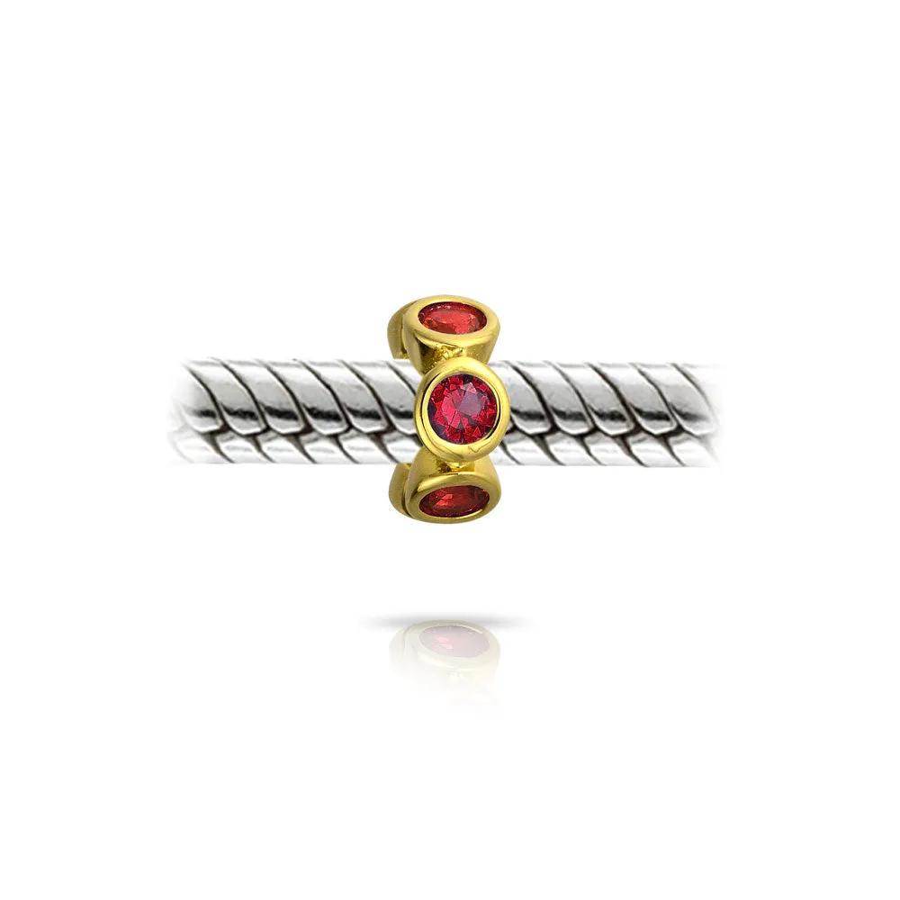 Simulated Emerald or Ruby CZ Charm Bead 14K Gold Plated Sterling Silver Spacer