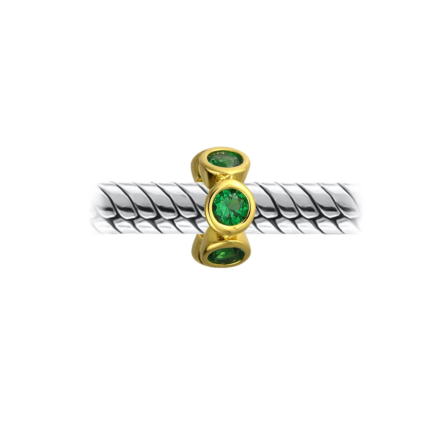 Simulated Emerald or Ruby CZ Charm Bead 14K Gold Plated Sterling Silver Spacer