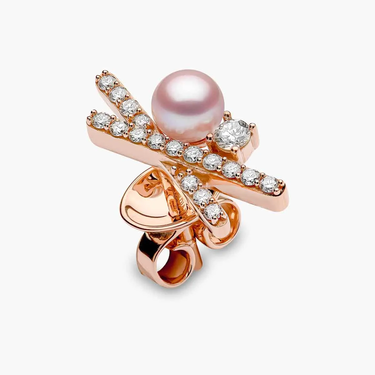 Sleek 18K Gold Pearl and Mini Diamond Cross Stud Earrings