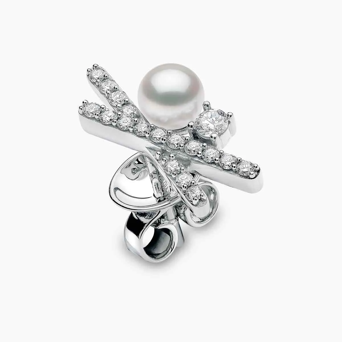 Sleek 18K Gold Pearl and Mini Diamond Cross Stud Earrings