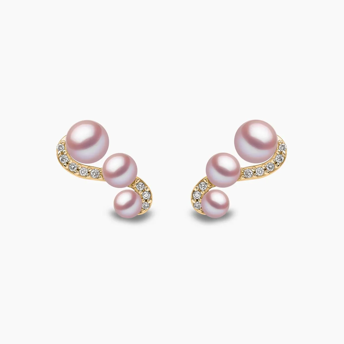 Sleek 18K Gold Triple Pearl and Diamond Motif Stud Earrings