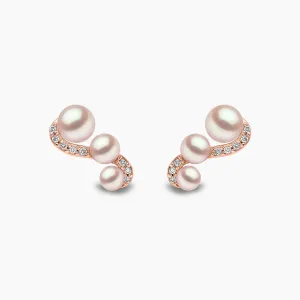 Sleek 18K Gold Triple Pearl and Diamond Motif Stud Earrings