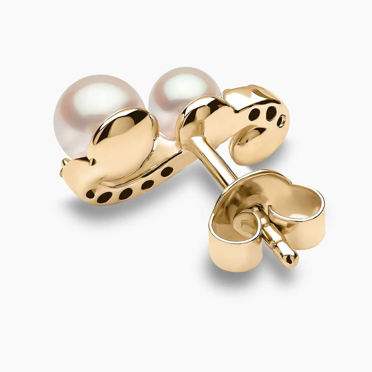 Sleek 18K Gold Triple Pearl and Diamond Motif Stud Earrings