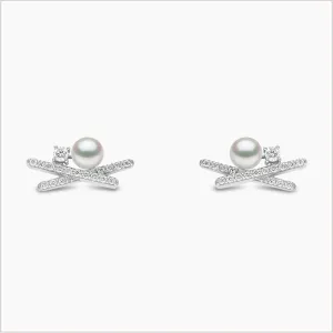 Sleek Akoya Pearl and Diamond Stud Earrings in 18ct Gold