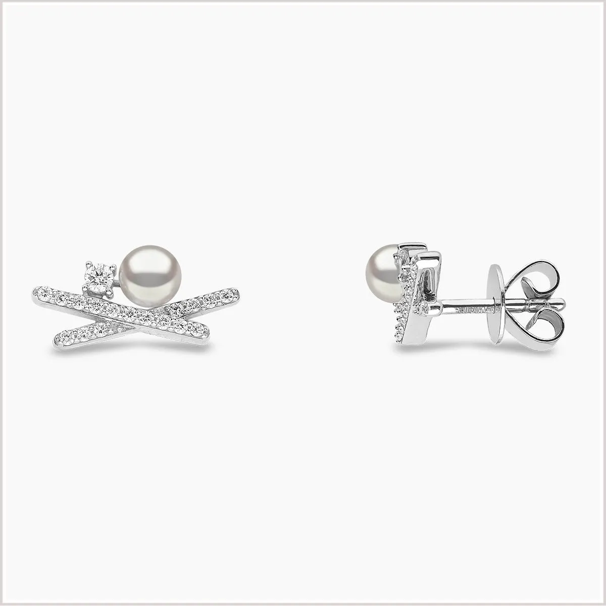 Sleek Akoya Pearl and Diamond Stud Earrings in 18ct Gold