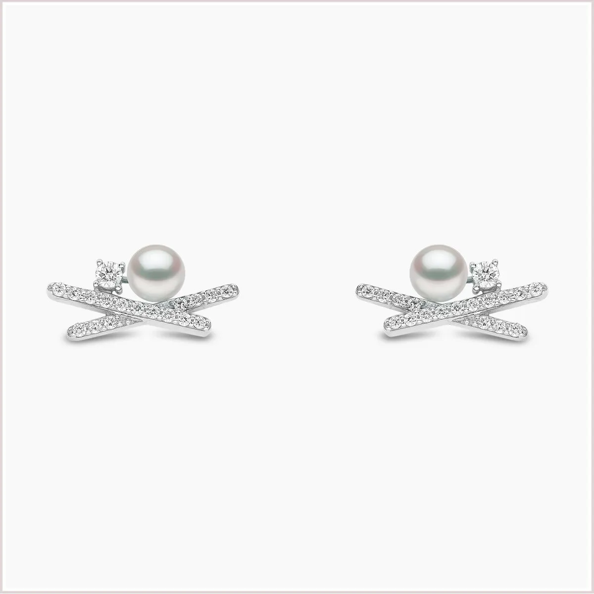 Sleek Akoya Pearl and Diamond Stud Earrings in 18ct Gold