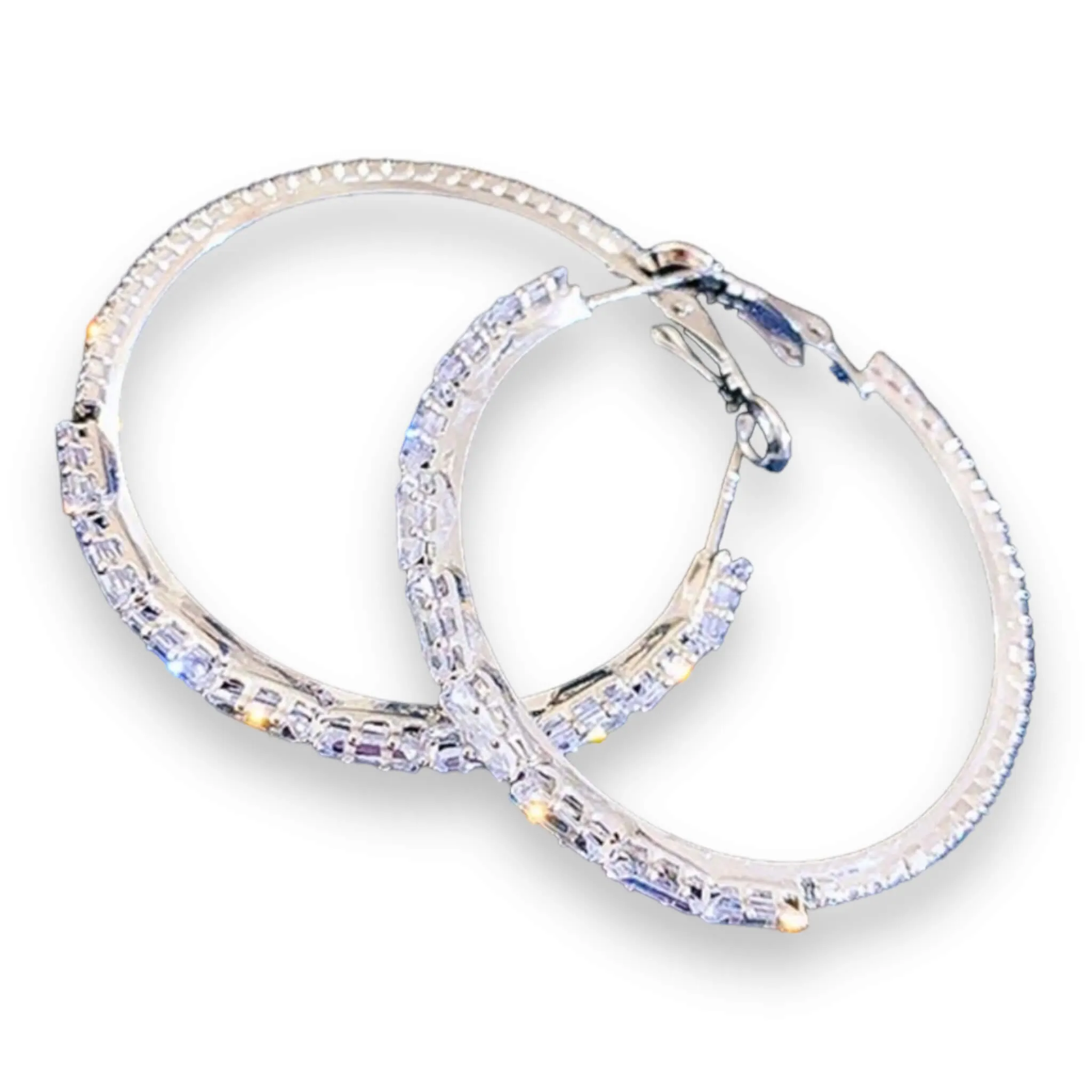 Sparkling Crystal Silver Hoop Earrings