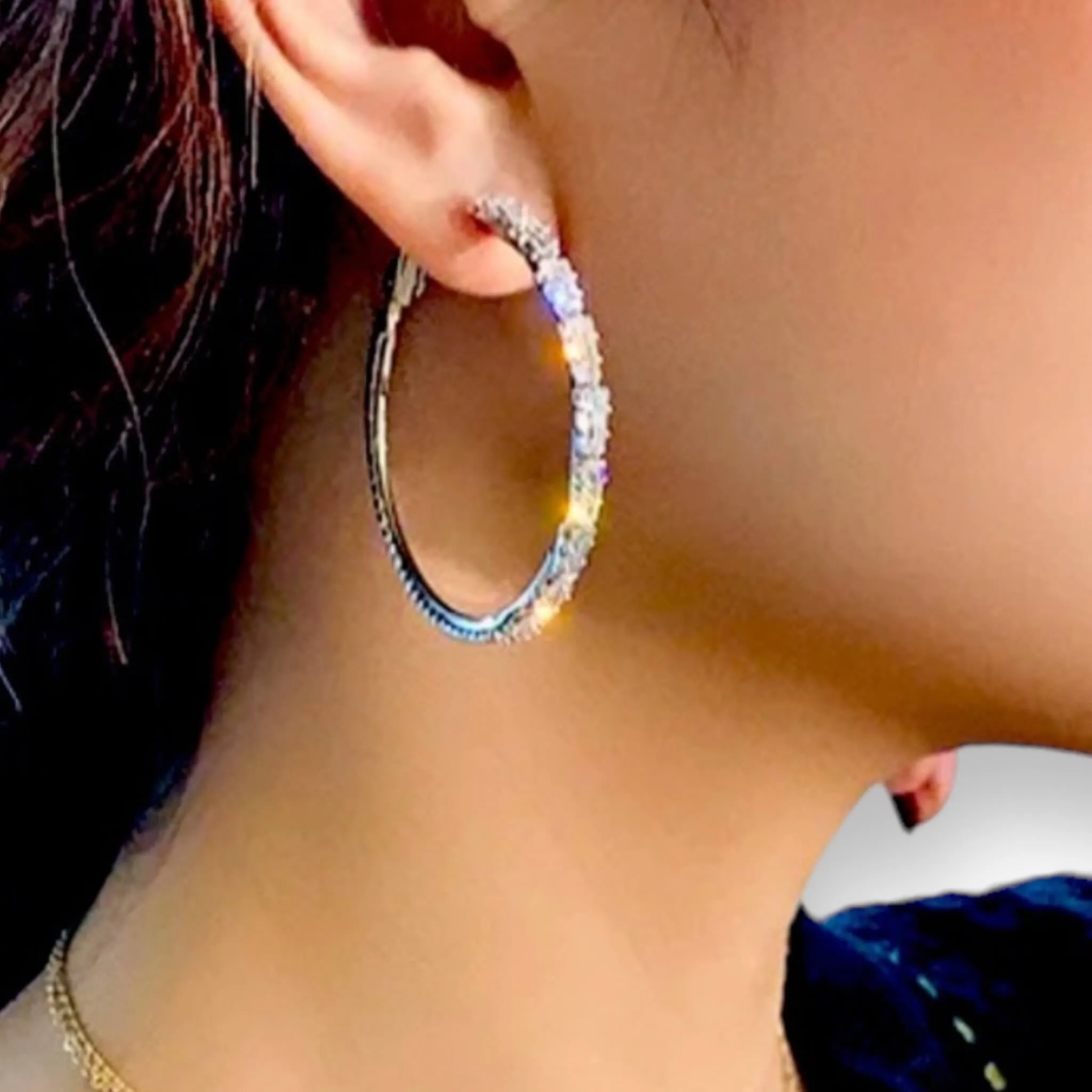 Sparkling Crystal Silver Hoop Earrings