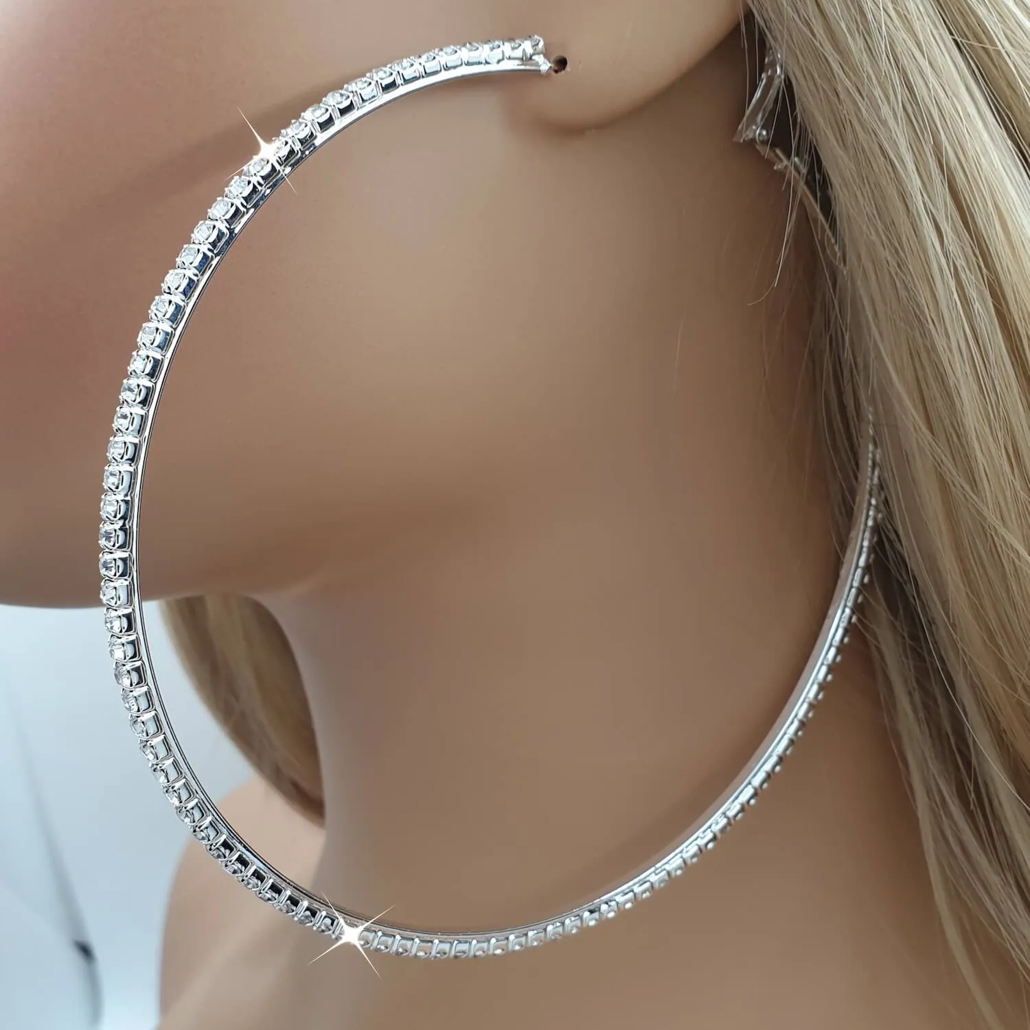 Sparkling Silver Crystal Hoop Bridal Earrings