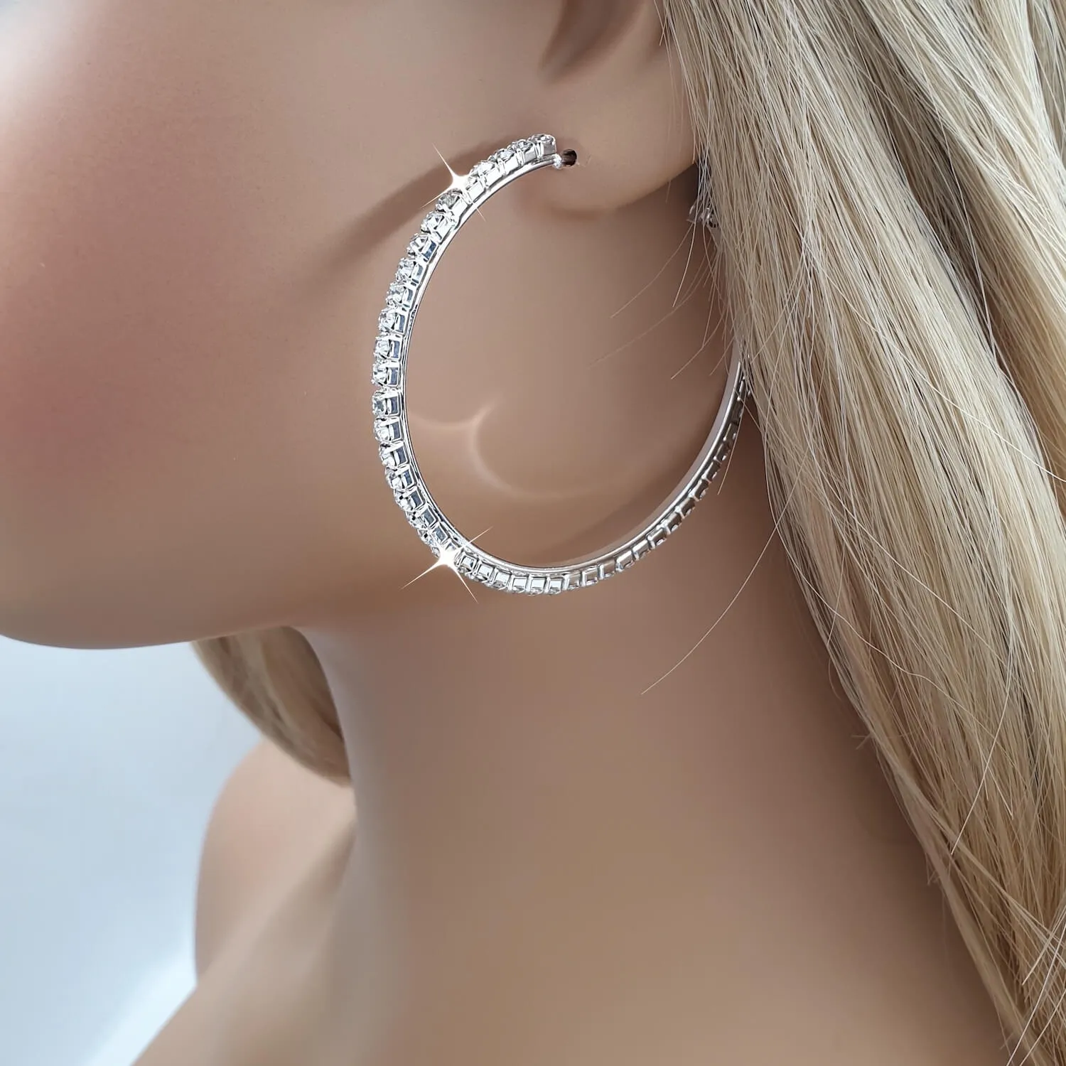 Sparkling Silver Crystal Hoop Bridal Earrings