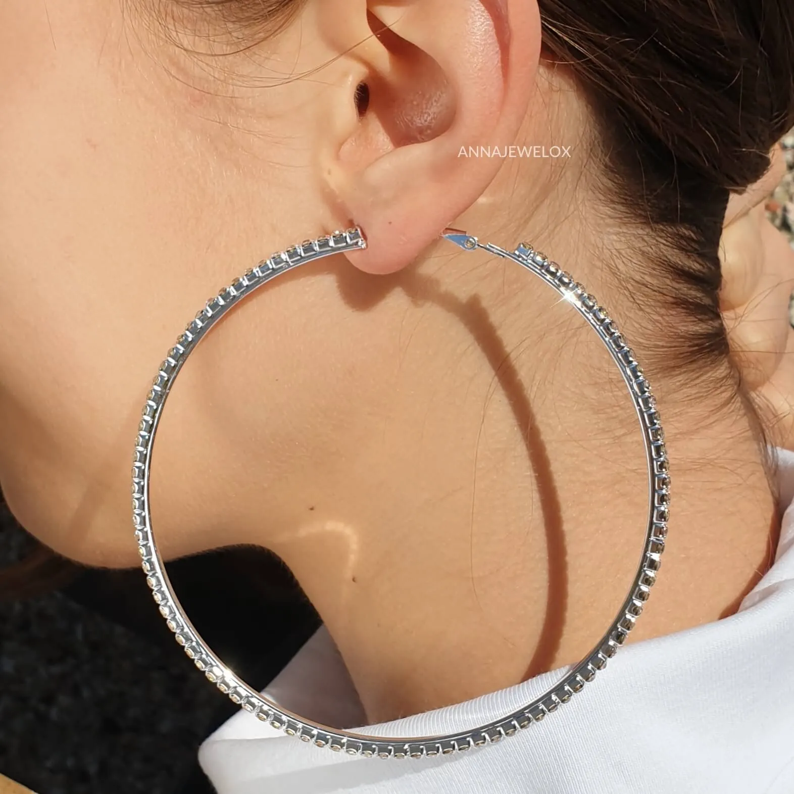 Sparkling Silver Crystal Hoop Bridal Earrings