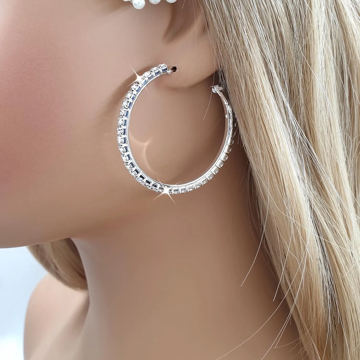 Sparkling Silver Crystal Hoop Bridal Earrings