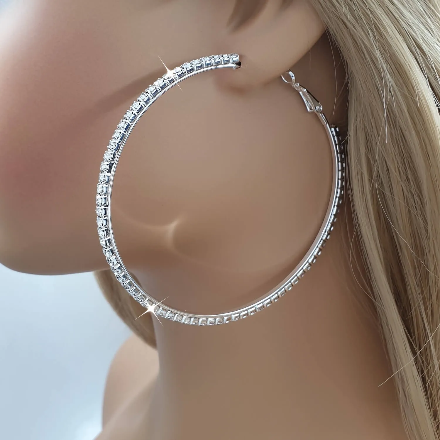 Sparkling Silver Crystal Hoop Bridal Earrings