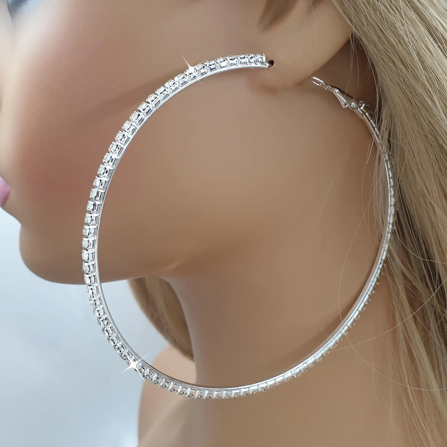 Sparkling Silver Crystal Hoop Bridal Earrings