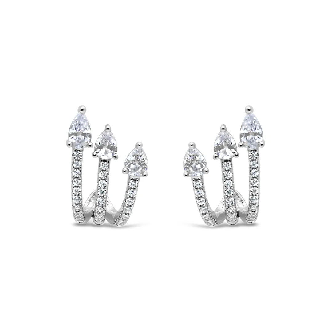 SPARKLING TRIPLE PEAR STUD SILVER EARRING