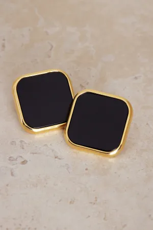 Square Stud Earrings - Black