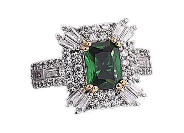 Starburst Emerald Zircon Silver Ring