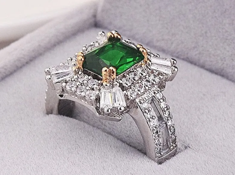 Starburst Emerald Zircon Silver Ring