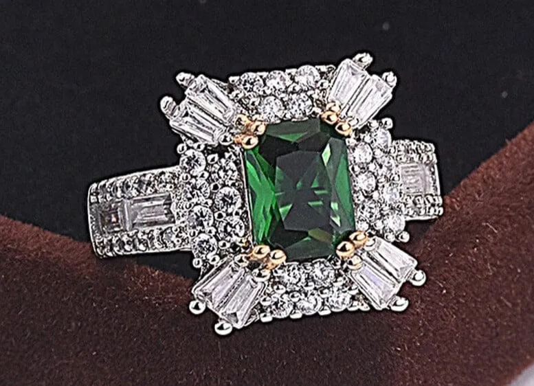 Starburst Emerald Zircon Silver Ring