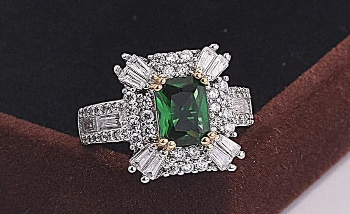 Starburst Emerald Zircon Silver Ring