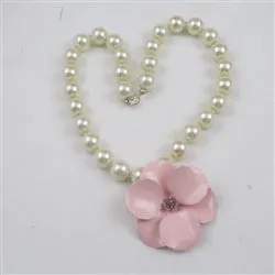 Statement Pearl Necklace  With Pink Poppy Pendant