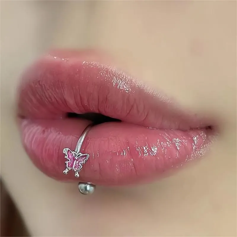 Steel Colorful Butterfly Piercing Lip Ring