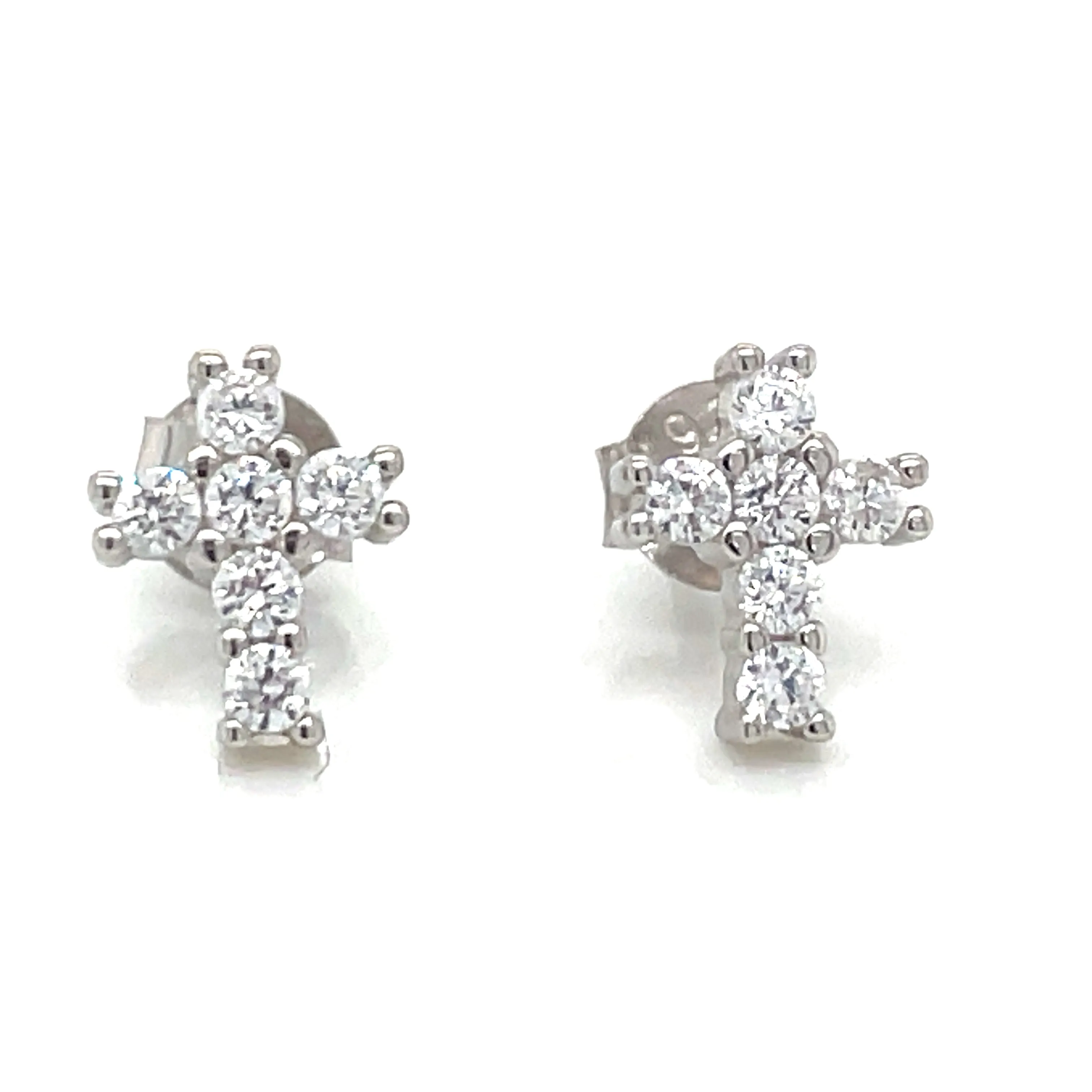 Sterling Silver Cz Cross Studs