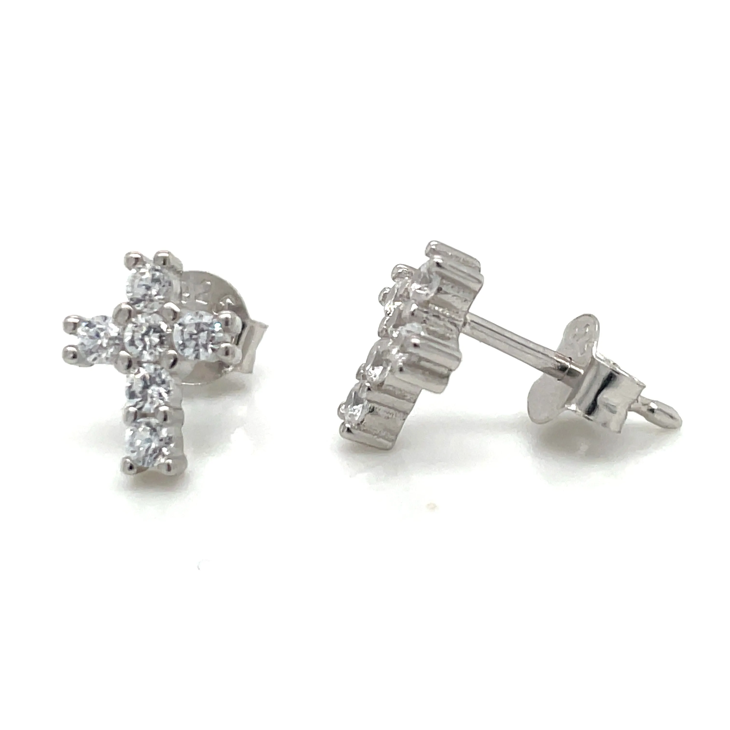 Sterling Silver Cz Cross Studs