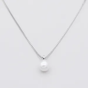 Sterling Silver Pearl Necklace - Silver