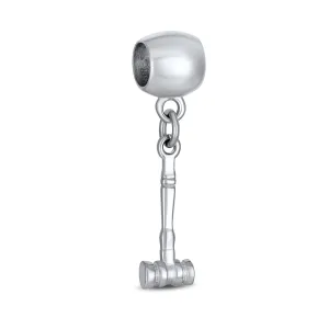 Sterling Silver Sports Gavel Dangle Charm Bead for European Bracelets