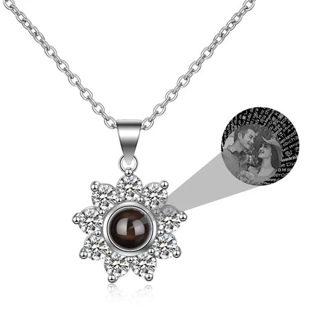 Sun Flower Shaped Custom Photo Name Projection Necklace Clavicle Chain Personalized Pendant