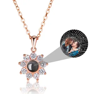 Sun Flower Shaped Custom Photo Name Projection Necklace Clavicle Chain Personalized Pendant