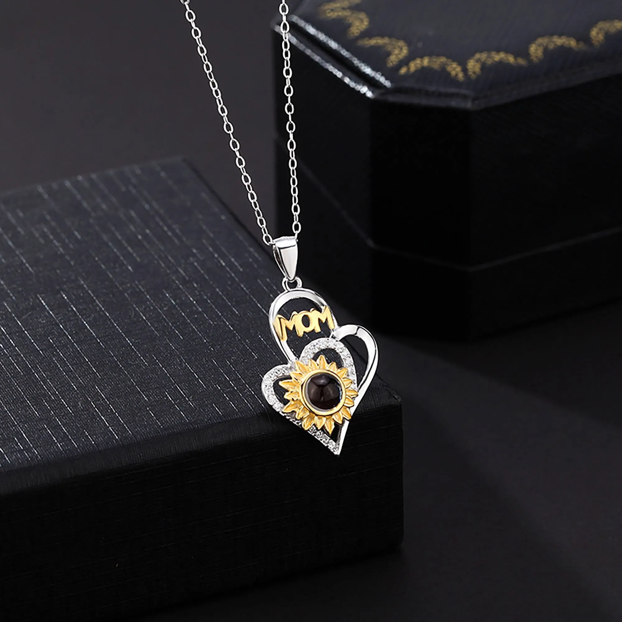 Sunflower with customized photosProjection Necklace  Pendant Jewelry