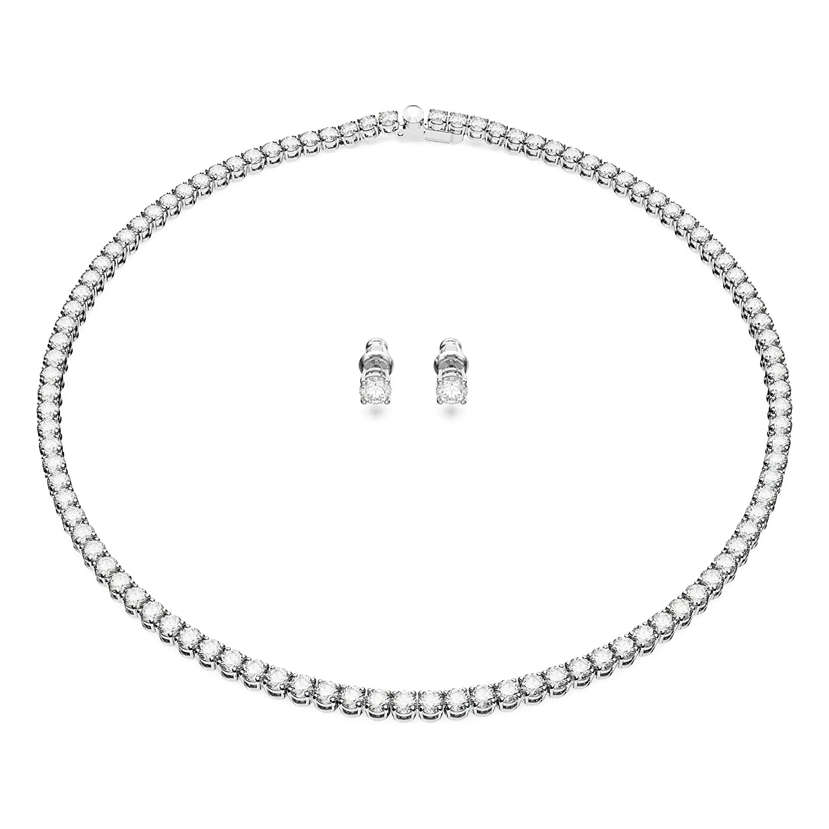 Swarovski Women's Crystal Matrix Tennis Jewelry Set Collection Rhodium Finished Setting featuring Necklaces and Earrings - 5647730