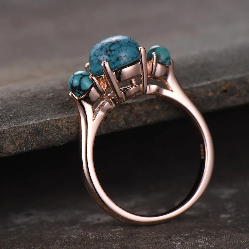 Three Stone Turquoise Engagement Ring Simple