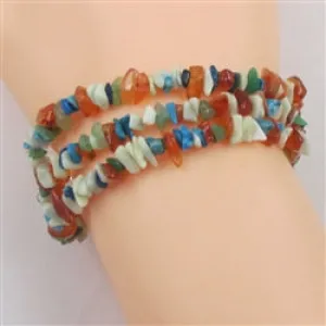 Three Strand Multi Gemstone Chip Bracelet