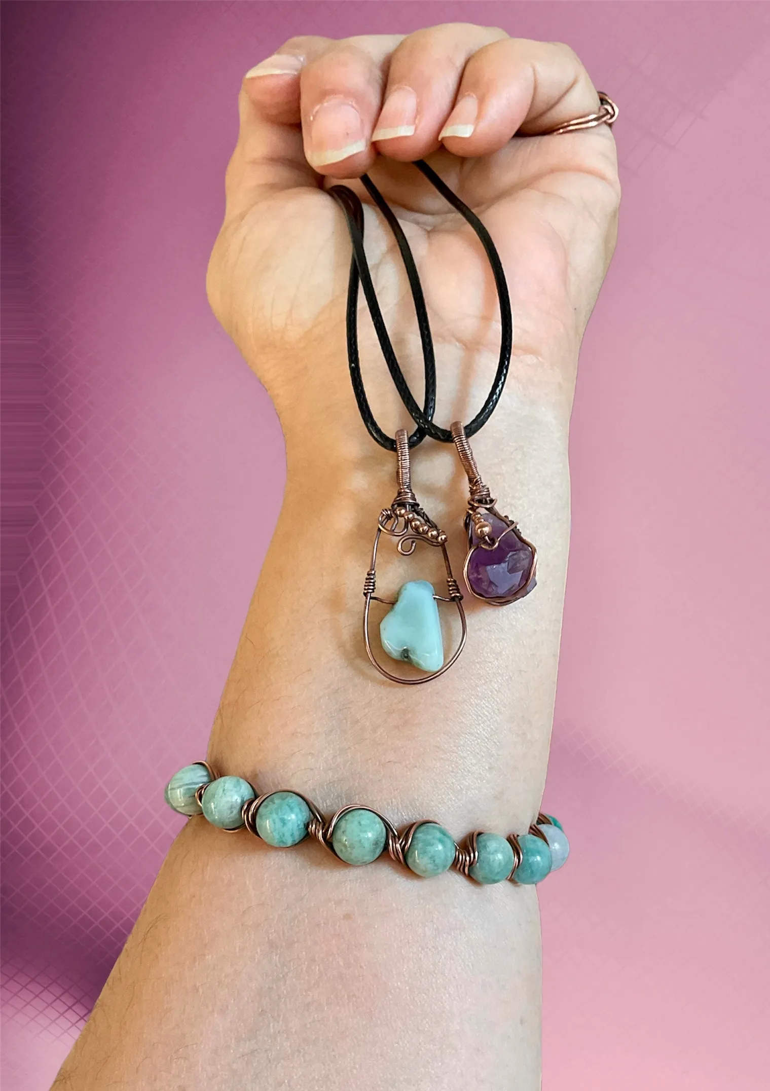 Tiger Eye, Larimar & Amethyst Pendants