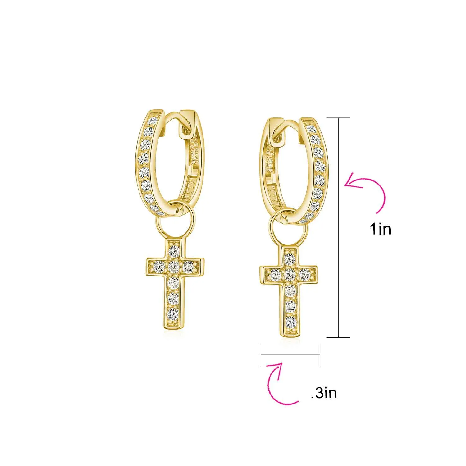 Tiny Cross Communion Kpop Huggie Dangle Chandelier Earrings CZ Hoop Set