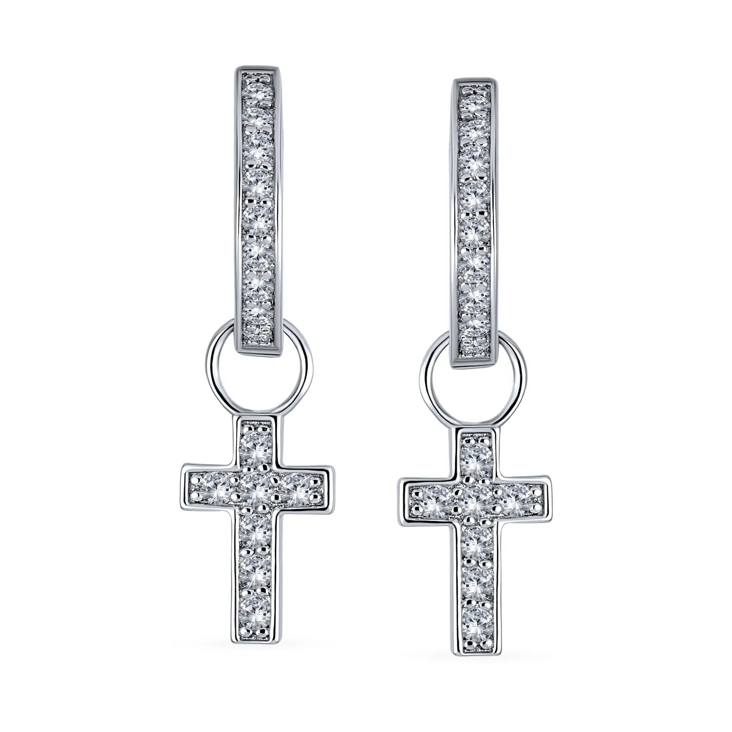 Tiny Cross Communion Kpop Huggie Dangle Chandelier Earrings CZ Hoop Set