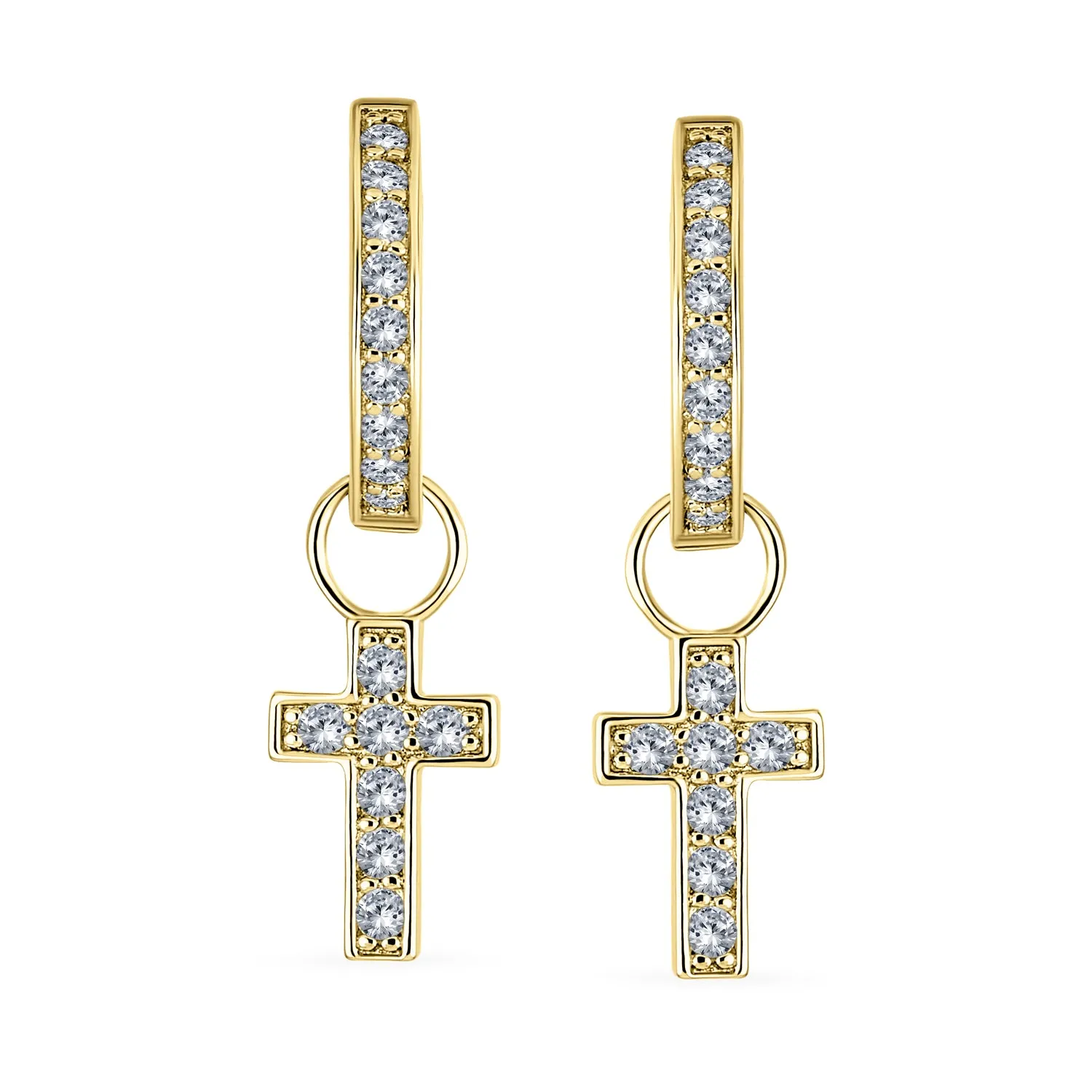 Tiny Cross Communion Kpop Huggie Dangle Chandelier Earrings CZ Hoop Set