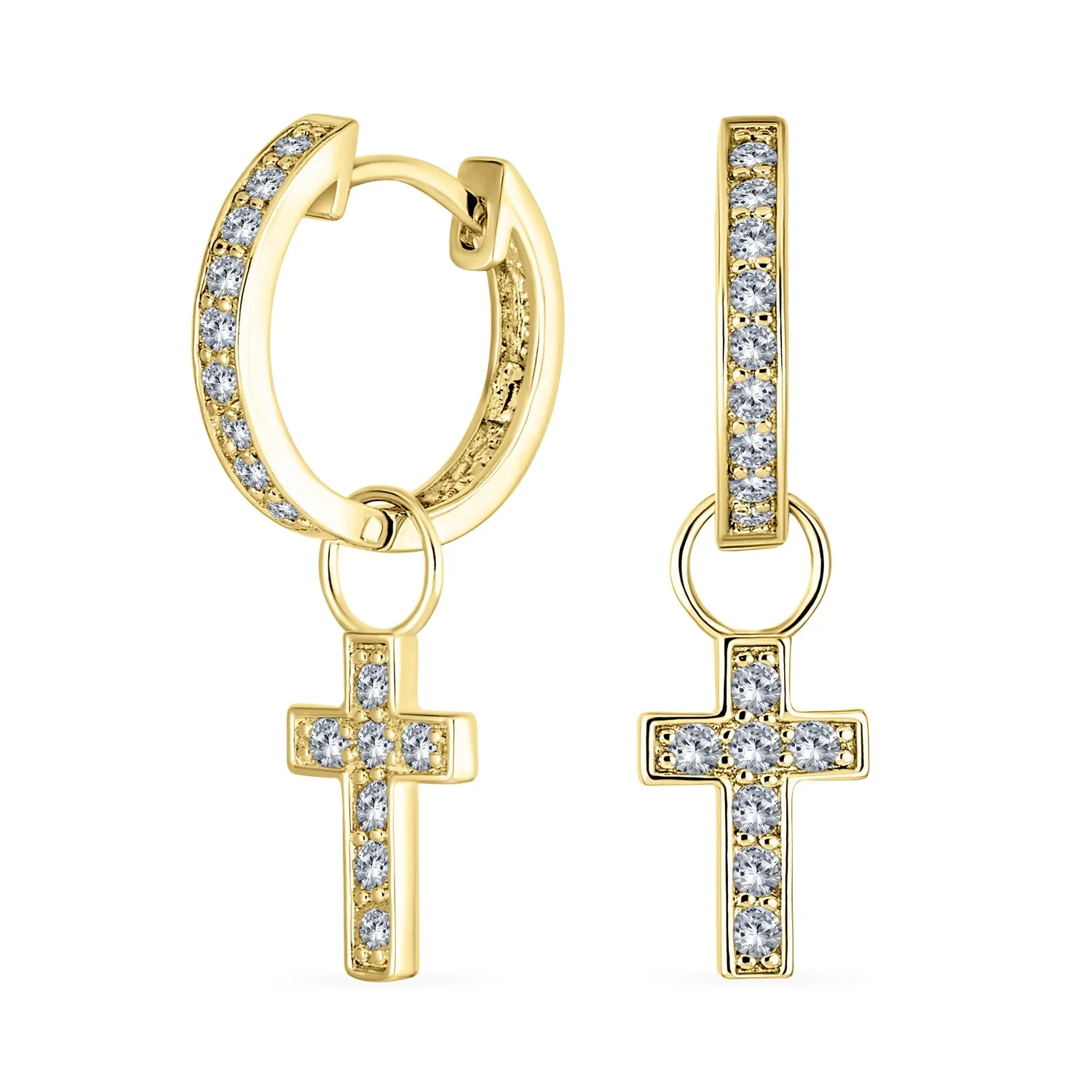 Tiny Cross Communion Kpop Huggie Dangle Chandelier Earrings CZ Hoop Set