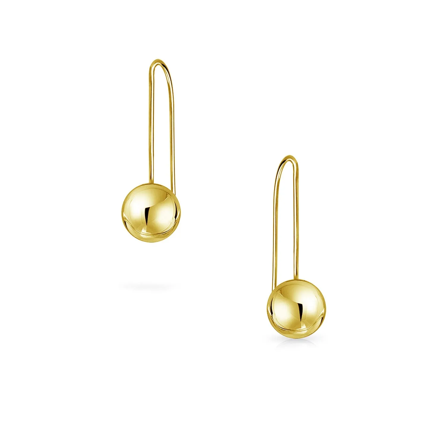 Tiny Minimalist Threader Drop Ball Earrings in Real 14K Yellow Gold