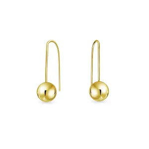 Tiny Minimalist Threader Drop Ball Earrings in Real 14K Yellow Gold